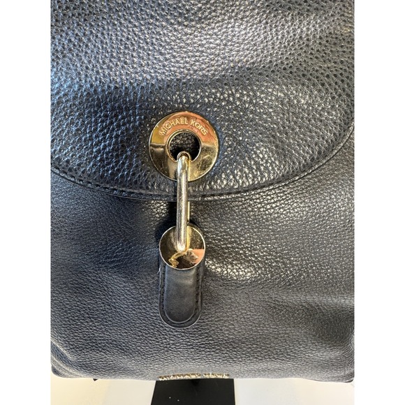 QUALITY! Michael Kors Raven Black Soft Pebbled Leather Backpack Purse Bag W/Gold main image 5